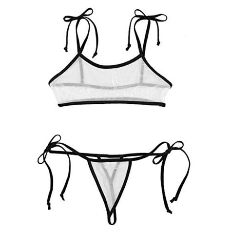 Buy Women See Through Micro Bikini Mesh Micro Bra Top With G String Thong Bathing Suit Mini