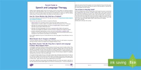 Parents Guide To Speech And Language Therapy Parent And Carer Information