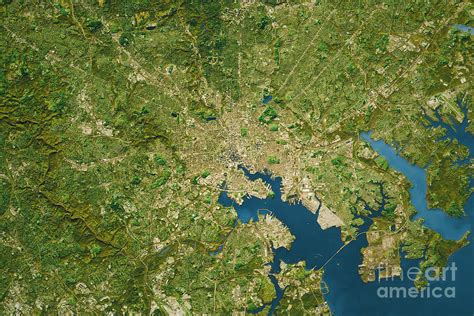 Baltimore City Topographic Map Natural Color Photograph By Frank Ramspott
