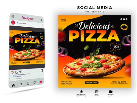 Super Delicious Pizza Instagram Social Media Post Design Uplabs