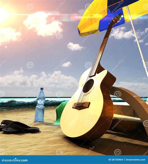 Guitar On The Beach Stock Photo Image Of Guitar Ocean 58750464