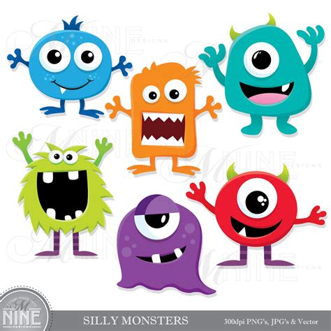 Silly Monsters Clip Art Digital Monster Clipart By Mninedesigns