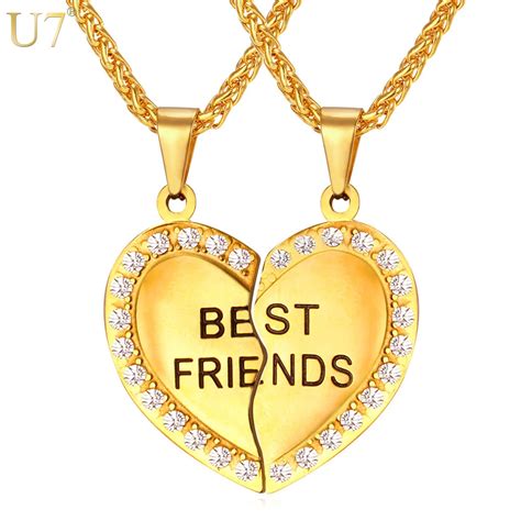 U7 Brand Heart Necklace Friendship Jewelry Friend Pendant And Chains Gold
