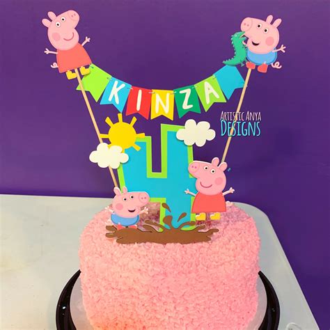 Peppa Pig And George Bunting Topper With Age Muddy Puddles Cake Topper