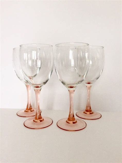 Pink Wine Glasses Set Of 4 Pink Stem Wine Glass Vintage Wine Glass Wedding Decor Pink