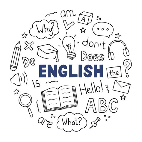 Aprendendo Inglês Doodle Set Escola De Idiomas Em Estilo De Desenho