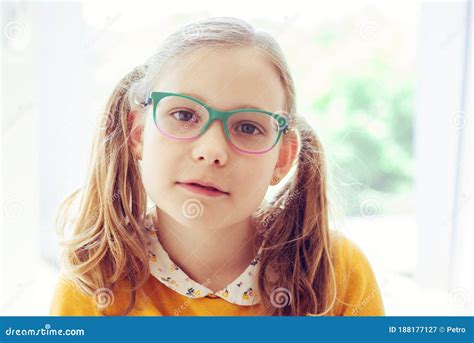 Portrait Of Happy Pretty Smiling Teen Girl In Glasses Stock Image