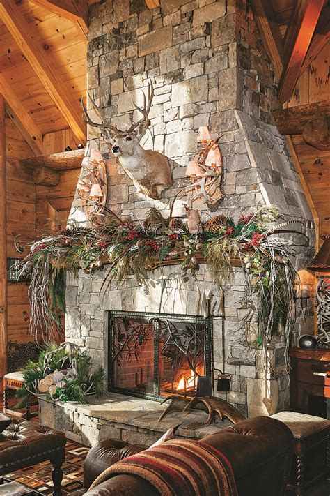 Festive Log Homes Get Into The Holiday Spirit Christmas Fireplace