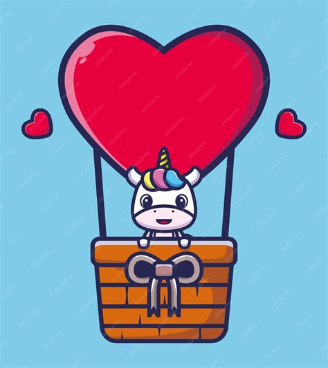 Premium Vector Cute Unicorn Flying With Love Balloon Cartoon Vector Illustration