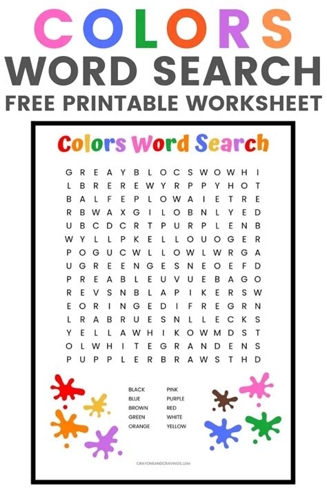 Colors Word Search Free Printable Worksheet For Kids Ten Color Words