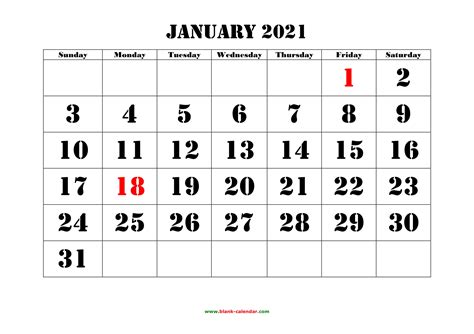Free Printable Calendars With Large Numbers