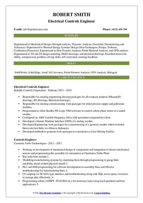 Electrical engineer resume example writing tips resume. Controls Engineer Resume Samples | QwikResume