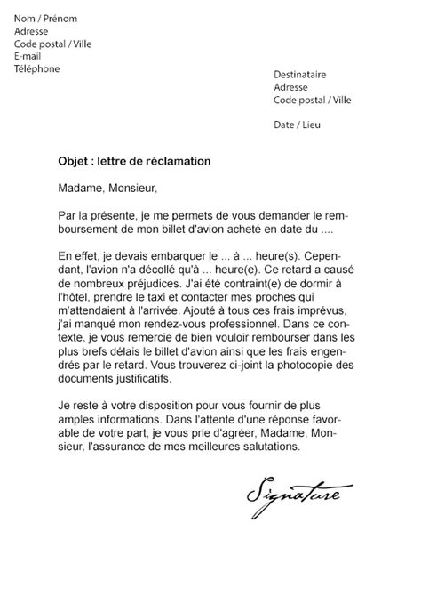 Lettre De R Clamation Remboursement Mod Le De Lettre