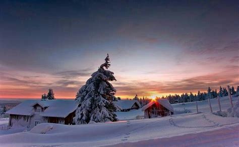 Gorgeous ~rw Cabin Sunset Winter Scenes Winter Sunset