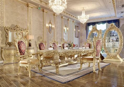 Luxury Metallic Bright Gold Dining Room Set 9pcs