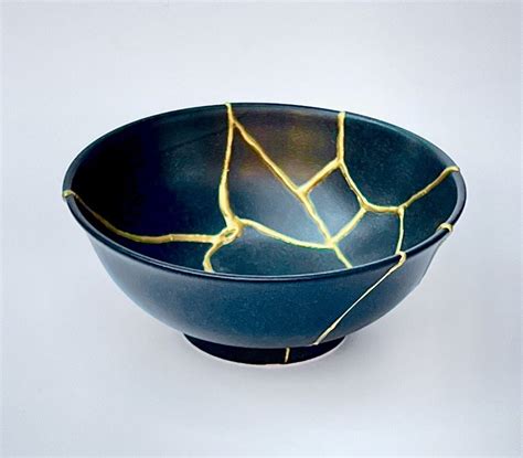 Blue Flower Kintsugi Gifts Kintsugi Bowl Japanese Art In Repairing With Gold A Broken Pottery