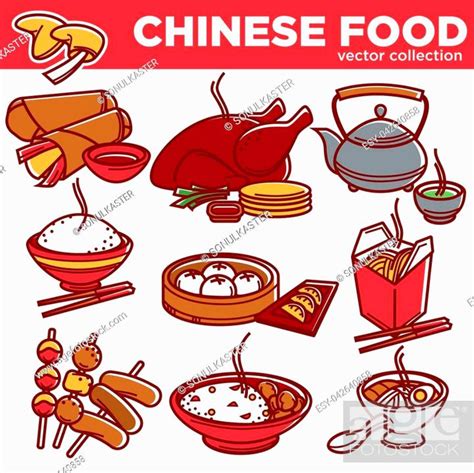 Chinese Cuisine Traditional Food Dishes Flat Icons Vector Peking Duck