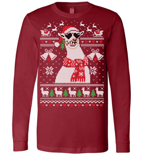 Llama Ugly Christmas Canvas Long Sleeve T Shirt The Wholesale T