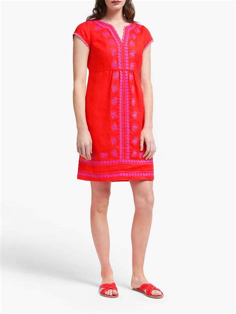 Boden Bea Linen Embroidered Dress Red Pop At John Lewis And Partners