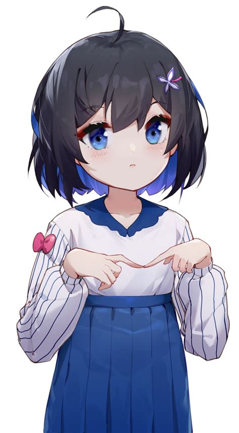 Anime Girl With Short Black Hair And Blue Eyes