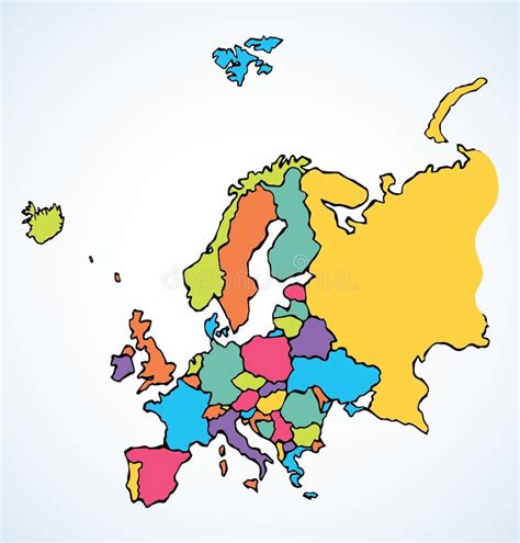 Europe Continent With The Contours Of The Countries Vector Drawing