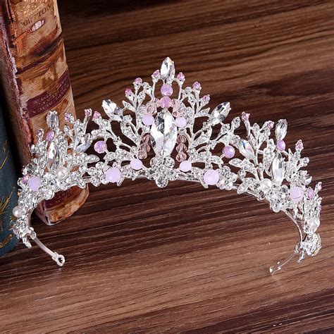 Handmade Pink Crystal Bridal Tiaras And Crowns Baroque Bride Hairbands Wedding Hair Accessories