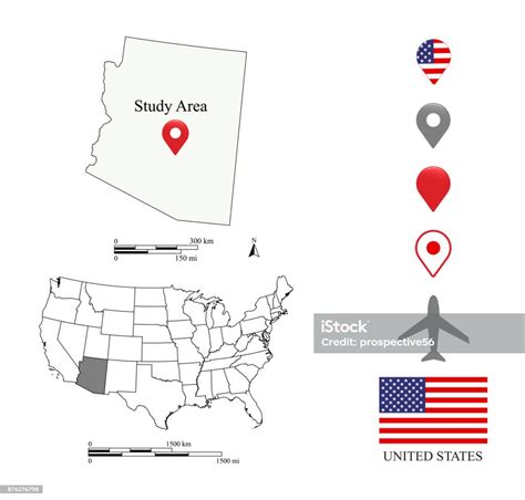 Usa Map Scale Vector Outline Illustration Background Arizona Map Scales
