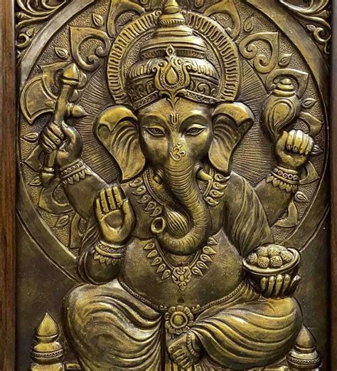 Buy Ganesha Relief Wall Mural In Golden By Artociti Online Tanjore