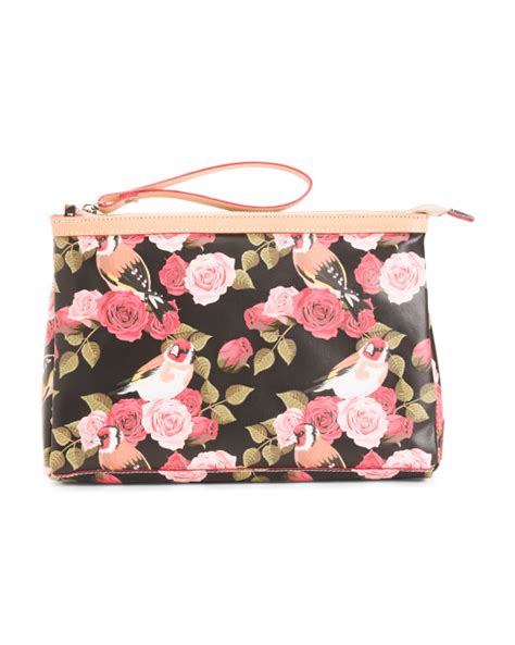 Large Makeup Bag In Floral Print Leather Made In Italy By Cavalcanti