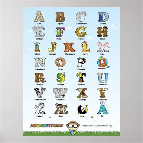 Alphabetimals Plakat Dansk Version Poster Zazzle