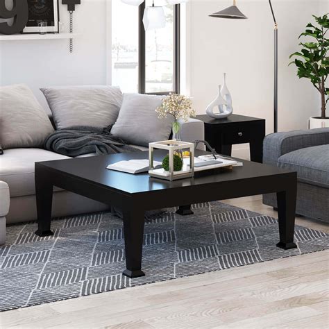 For a sleeker approach to storage, this rectangle coffee table hides a shallow lower shelf beneath the rectangle lift top coffee table: Rustic Solid Wood Black Large Square Coffee Table Living ...