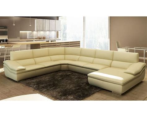Modern Beige Italian Leather Sectional Sofa 44l5957
