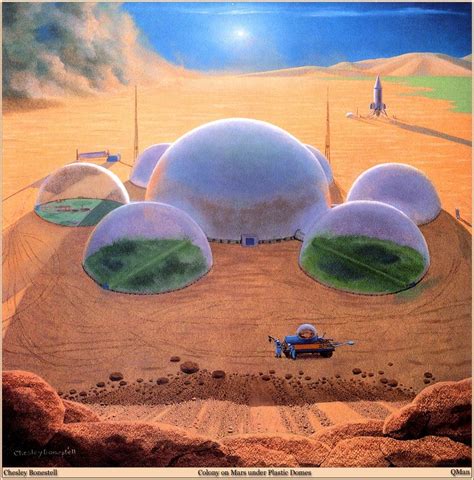 Colony On Mars Under Plastic Domes By Chesley Bonestell 70s Sci Fi