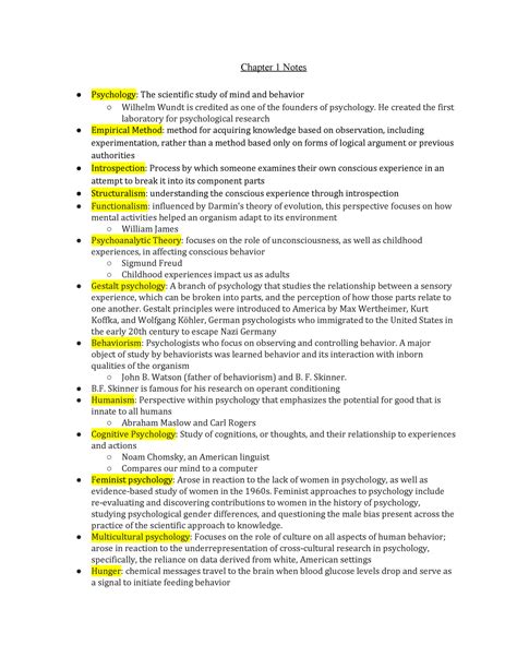 Psychology Notes Chapter 1 Chapter 1 Notes Psychology The