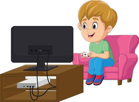 Cartoon Little Boy Playing Video Game 7153146 Vector Art At Vecteezy