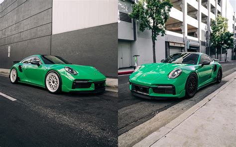 Green Wrapped Porsche Turbo S Has Perfect Two Face Vibes Due To