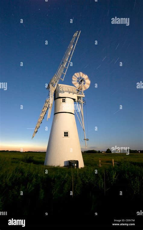 Thurne Windmill At Night With Star Trails Stock Photo Alamy