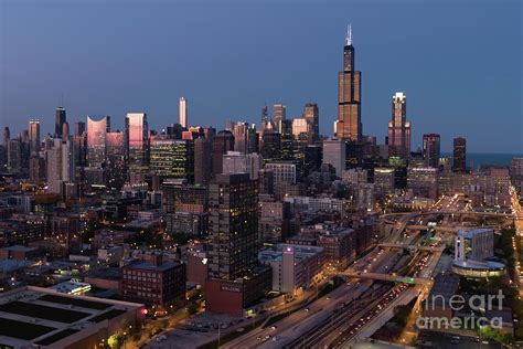 Chicago Skyline At Sunset From The West Photograph By Bill Cobb Fine