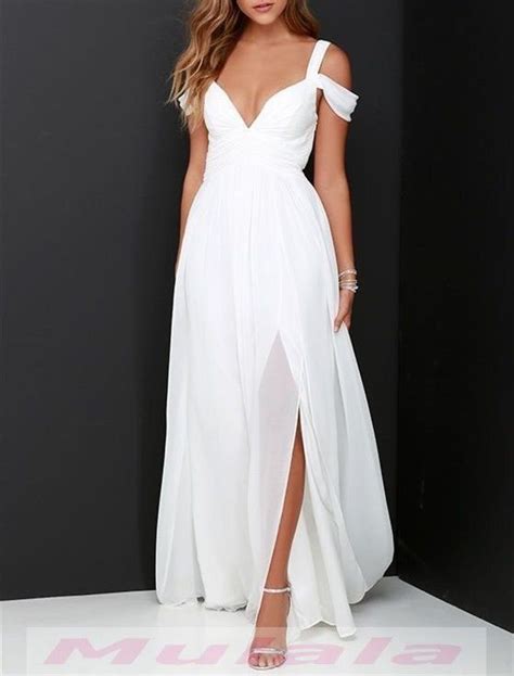 White Chiffon Summer Beach Boho Wedding Dresses Cheap A Line Off The
