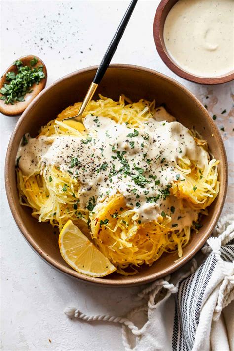 Spaghetti Squash Alfredo Vegan Dishing Out Health