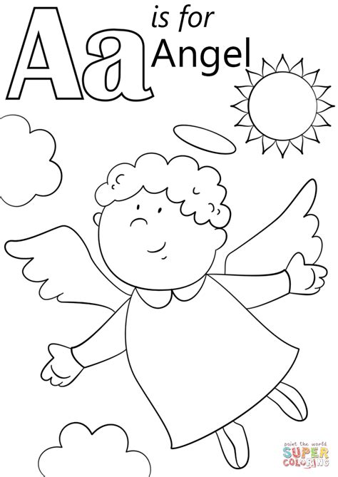 These alphabet coloring sheets are super simple to complete, but lots of fun! Letter A is for Angel coloring page | Free Printable Coloring Pages