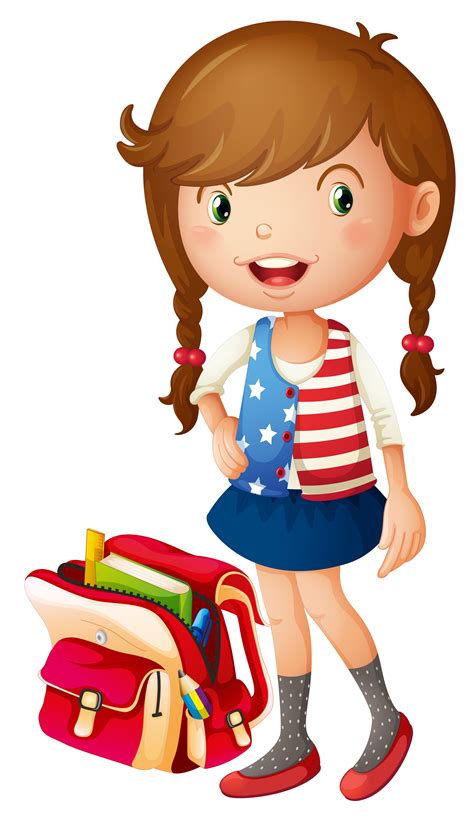School Bag Illustration Vector Cartoon Little Girls Png Download