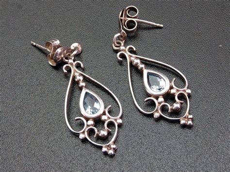 Art Nouveau Silver Aquamarine Earrings By Ciaraandadamantiques On Etsy
