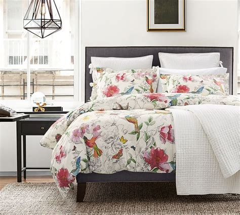 Hummingbird Reversible Percale Patterned Duvet Cover Sham Pottery Barn