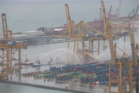 Fire In Barcelona Port As Ship Crashes With Crane