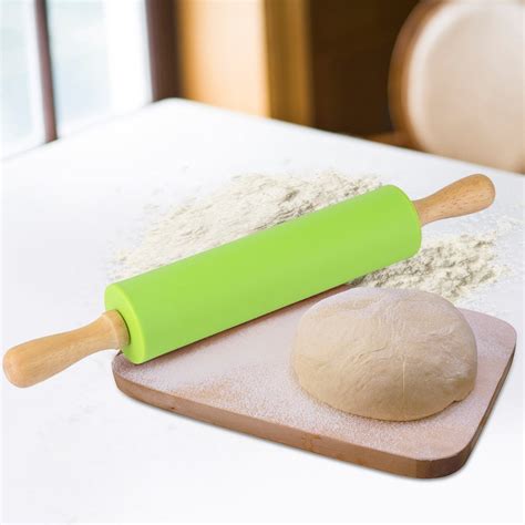 Faginey 30cm Non Stick Silicone Rolling Pin With Wooden Handle Pastry