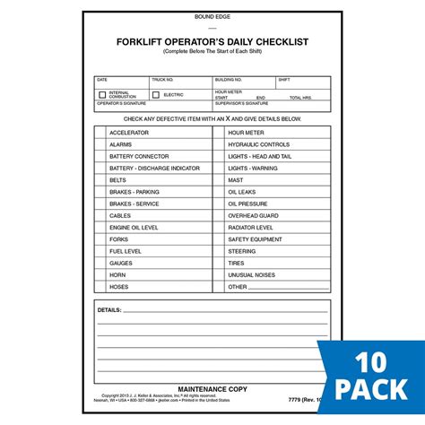 Forklift Operator Daily Checklist Printable