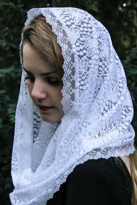 evintage veils~ pure white lace chapel veil mantilla infinity veil latin mass