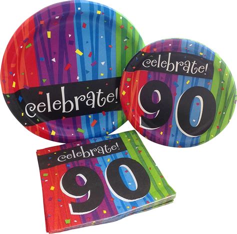 Celebrate 90 Happy Birthday Party Bundle With Paper Plates