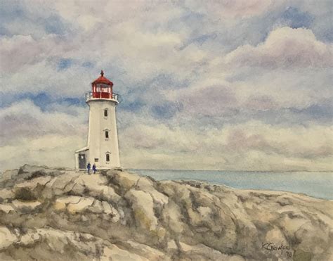 Lighthouse At Peggys Cove Nova Scotia Canada Watercolour Painting By